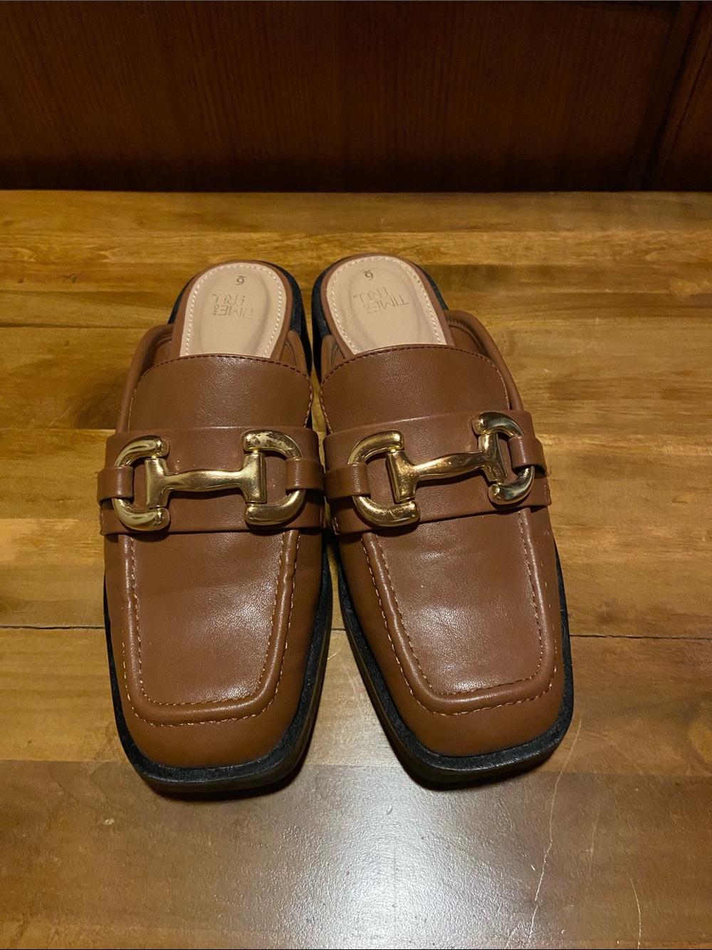 Women’s Brown Leather Slip-On Loafers with Gold Bit Detail